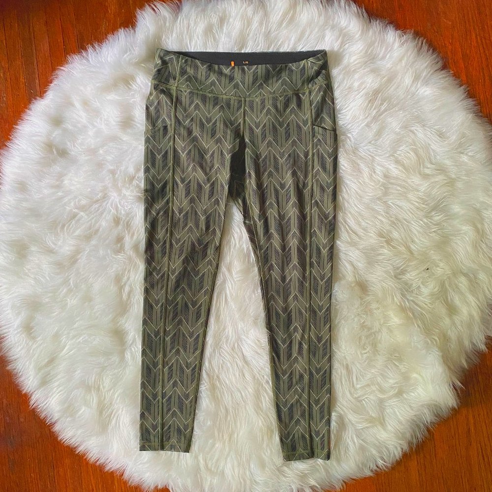 💜 Lucy Women's Pocket Printed Studio High Rise Leggings olive green L